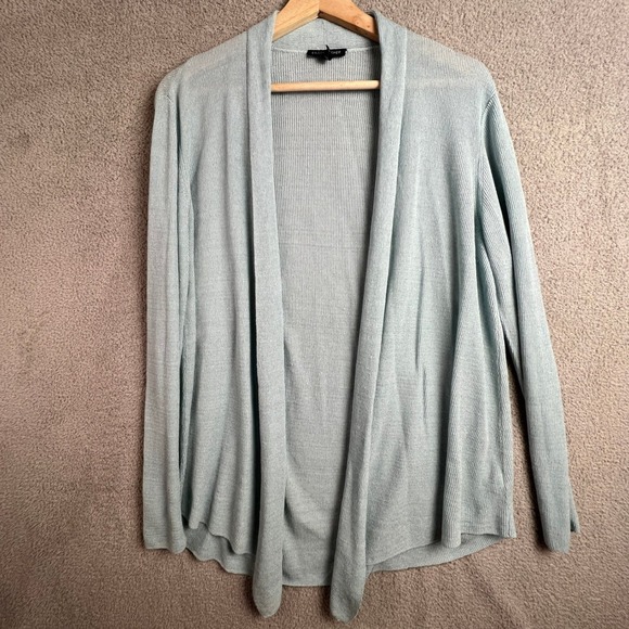 Eileen Fisher Sweaters - Eileen Fisher Cardigan Sweater XL Linen Blend Ribbed Open Front Lt Blue‎